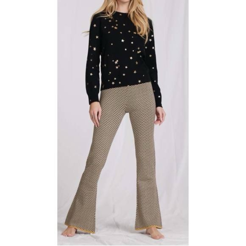 Minnie Rose Black & Gold Flare Pants